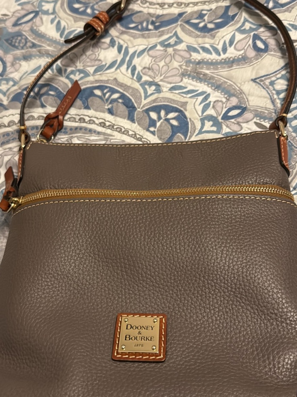 Dooney & Bourke Gray Pebbled Leather Crossbody with Gold Hardware